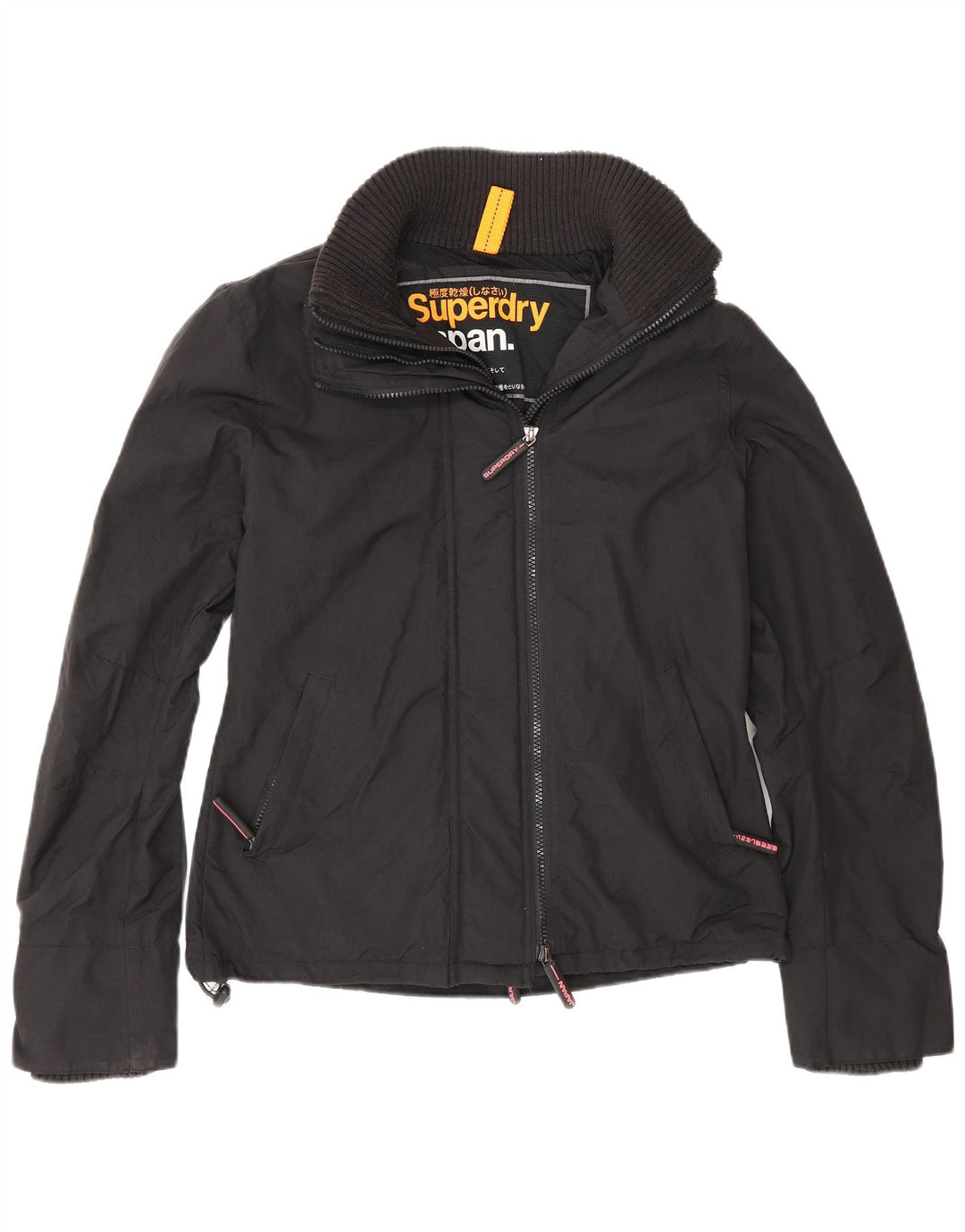 Superdry Damen-Windbreaker-Jacke mit normaler Passform, Größe 46, Größe L, aus schwarzem Nylon