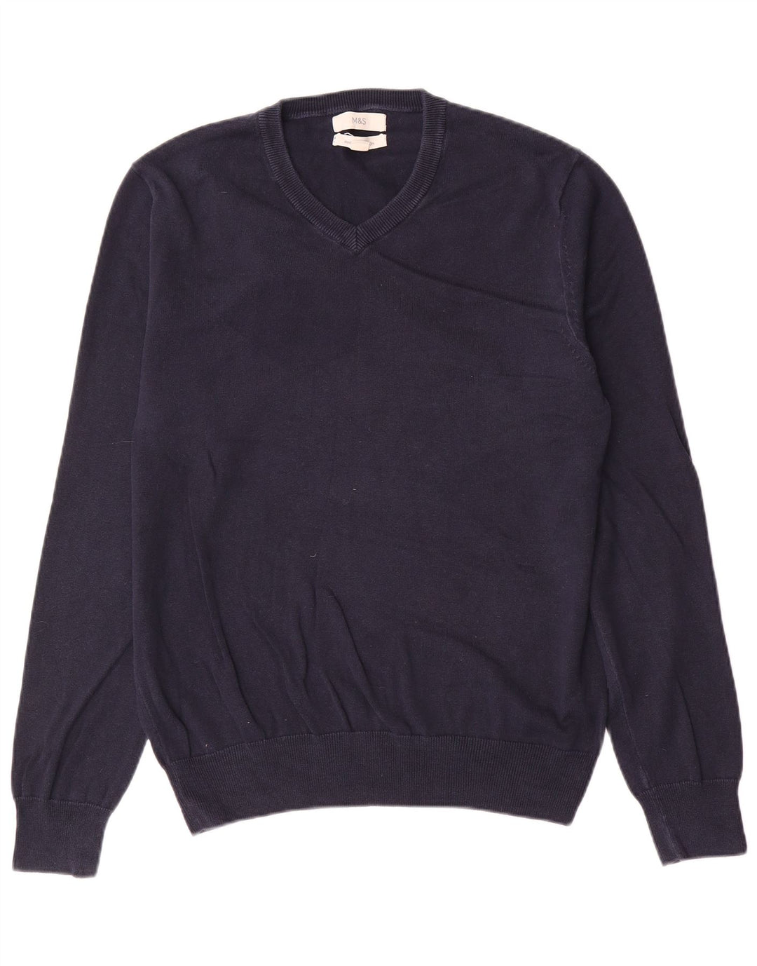 Marks & Spencer Herren-Pullover mit V-Ausschnitt aus mittelblauer Baumwolle