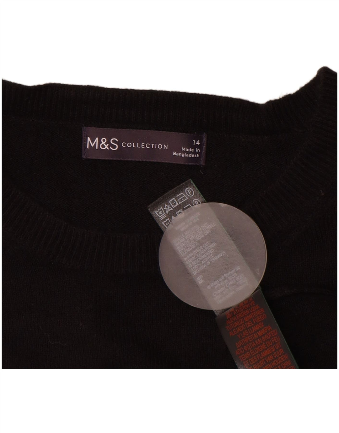 Marks & Spencer Damen-Pullover mit Rundhalsausschnitt, Gr. 14, Größe L, Schwarz, Acryl