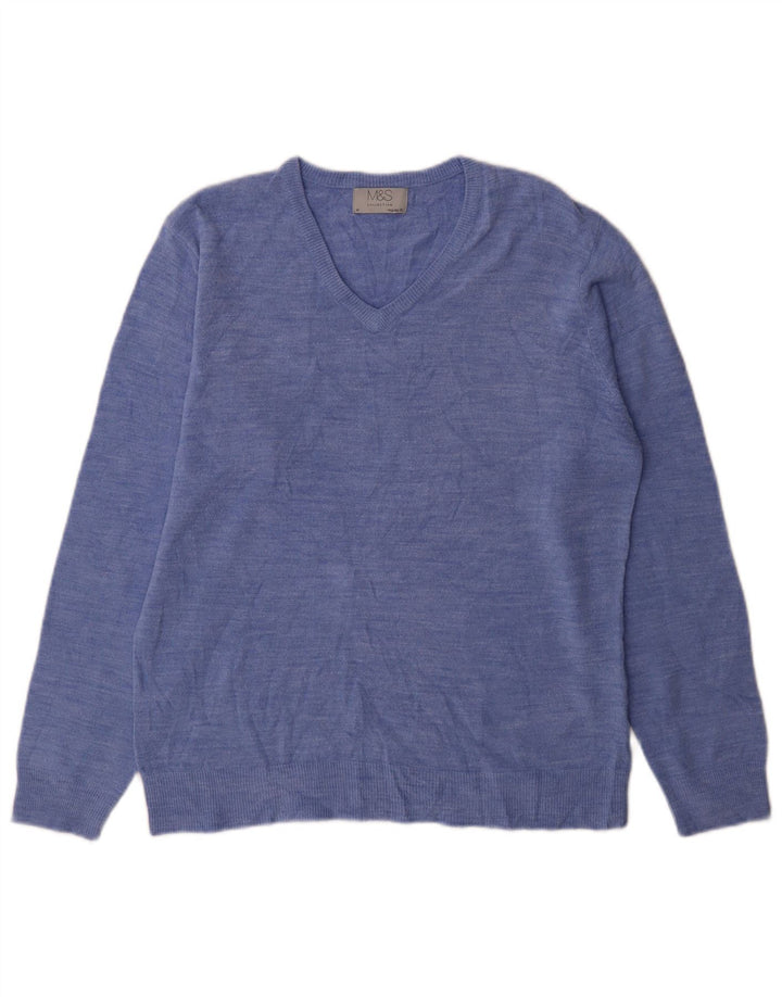 Marks & Spencer Herren-Pullover mit V-Ausschnitt in Mittelblau