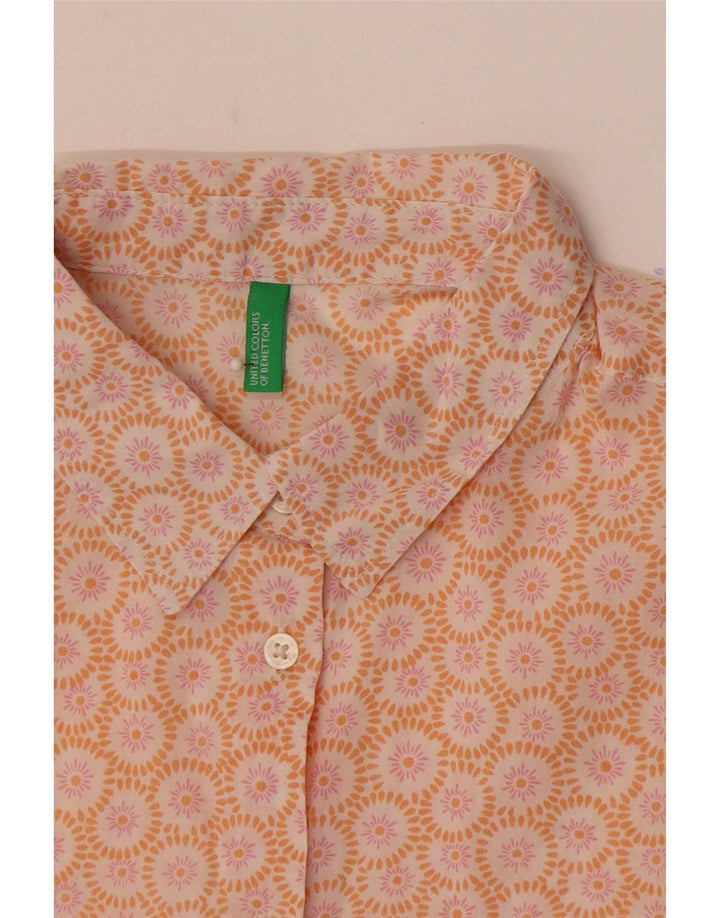 Benetton Damen-Hemd UK 12 Mittelorange geblümt