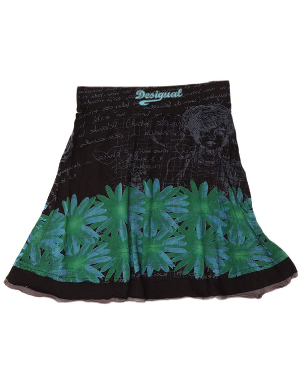 Desigual Damen-A-Linien-Rock, groß, W32, schwarze Baumwolle mit Blumenmuster