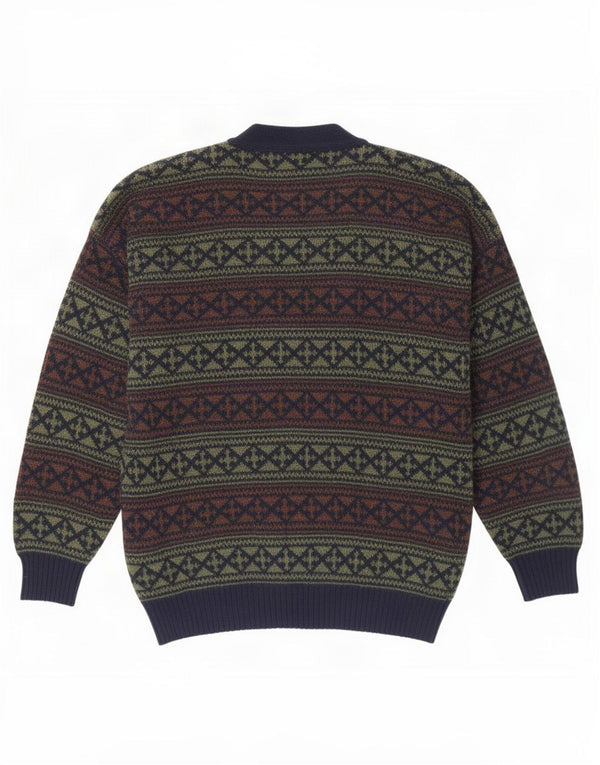 Vintage Herren Cardigan Pullover XL Marineblau Fair Isle Wolle