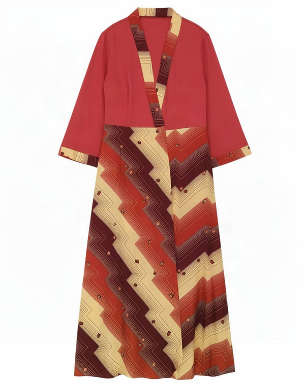 Vintage Damen 3/4 Ärmel Robe Maxikleid UK 8 Small Red Geometrisch