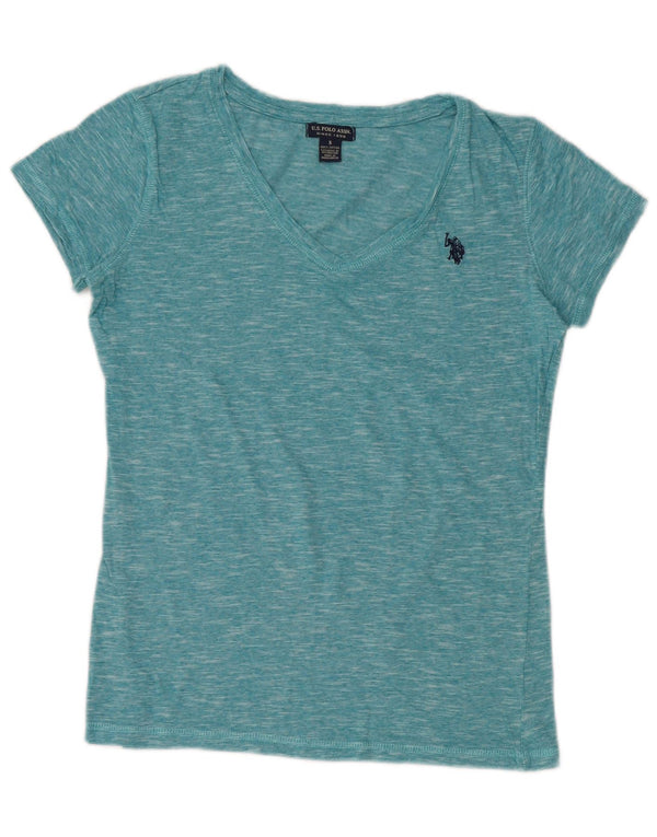 U.S. Polo Assn. Damen-T-Shirt-Oberteil UK 10 Small Türkis gesprenkelte Baumwolle