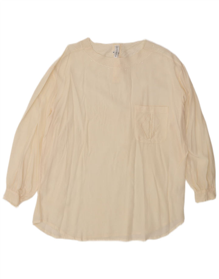 Vintage Damen übergroße Bluse Top UK 14 Medium Off White Seide