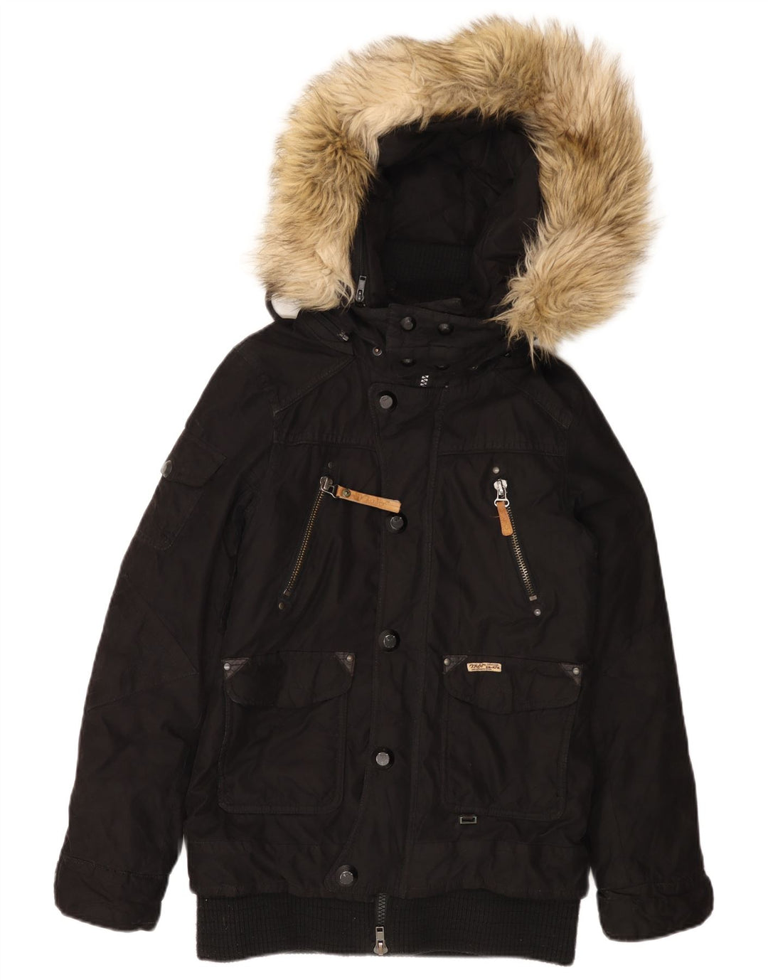 KHUJO Damen-Parkajacke mit Kapuze, UK 12, Mittelschwarz, Polyester