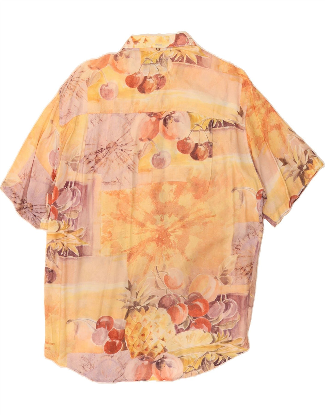VINTAGE Mens Graphic Short Sleeve Shirt Medium Orange Viscose Vintage Vintage and Second-Hand Vintage from Messina Hembry 