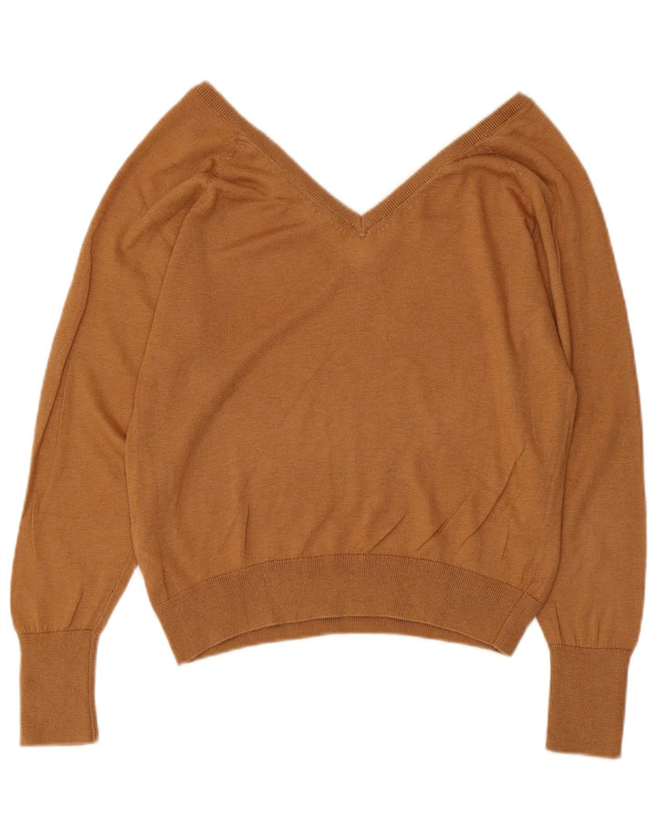 Zara Damen-Pullover mit V-Ausschnitt, UK 10, Größe S, braun, Lyocell