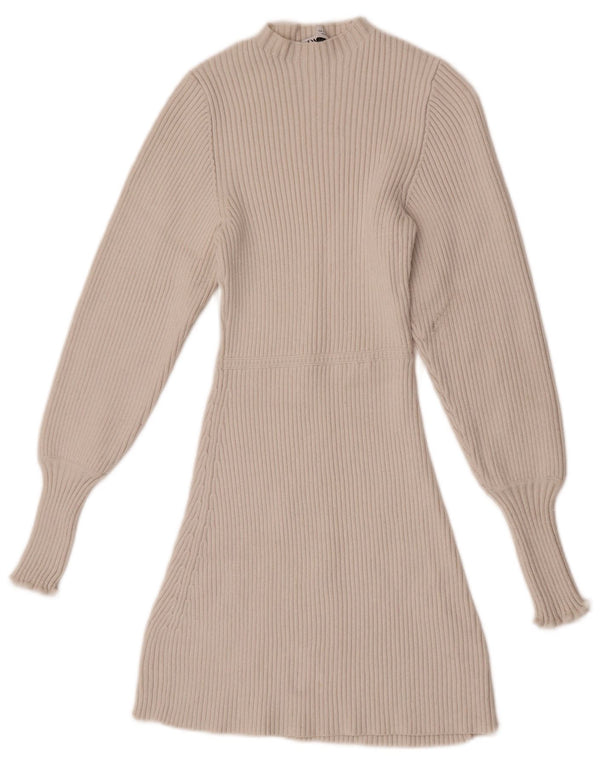 Zara Damen Langarm-Pulloverkleid UK 8 Small Weiß