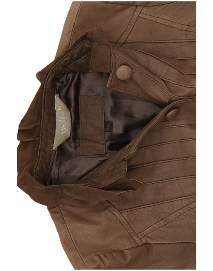 Vintage Damen Crop Lederjacke UK 10 Small Beige