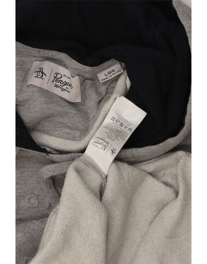 Penguin Herren-Kapuzenpullover mit Grafik, groß, aus grauer Baumwolle