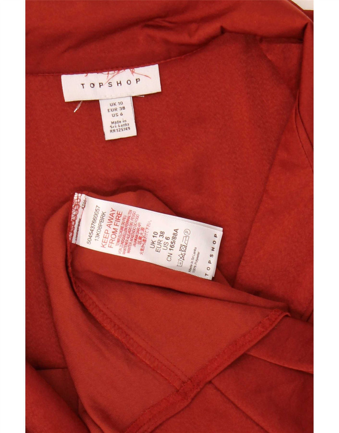 Topshop Damen-Hemdbluse, UK 10, Größe S, Rot, Polyester