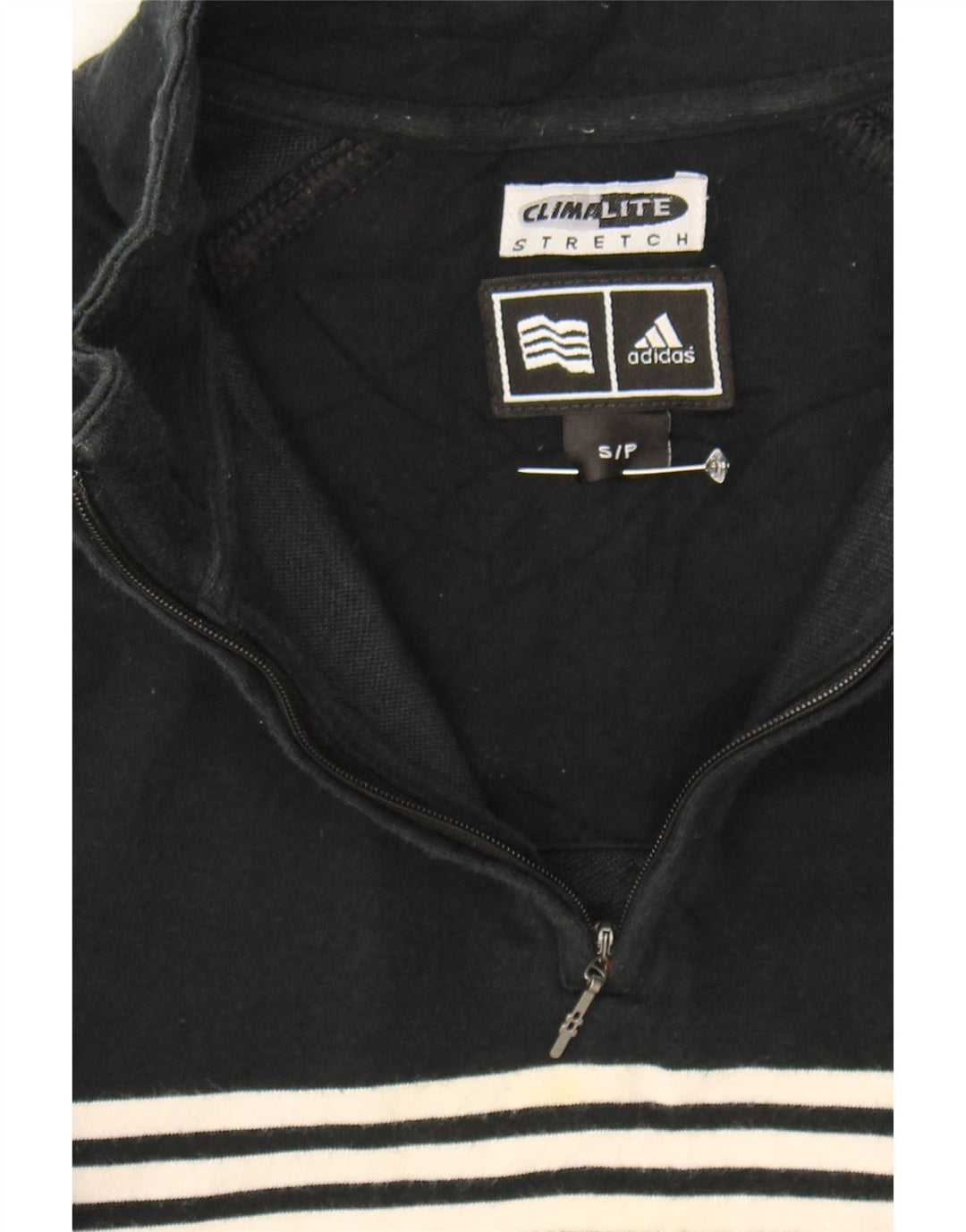 ADIDAS Womens Climalite Sweatshirt Jumper UK 10 Small Black Striped Vintage Adidas and Second-Hand Adidas from Messina Hembry 