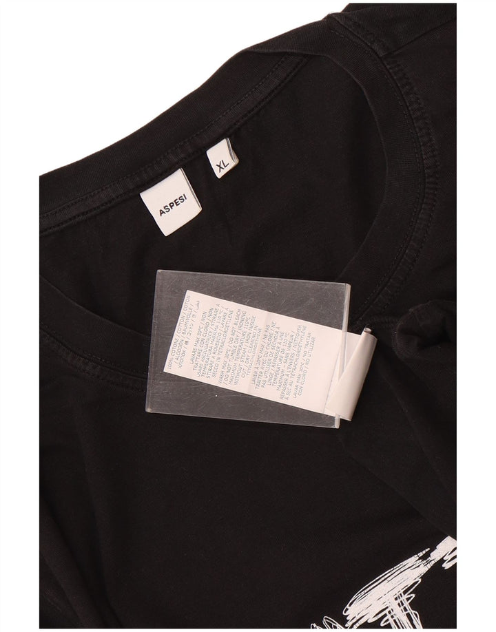 Aspesi Herren Grafik T-Shirt Top XL Schwarz Baumwolle
