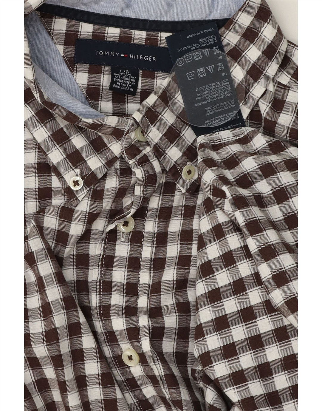 TOMMY HILFIGER Mens Flannel Shirt Large Brown Check Cotton Vintage Tommy Hilfiger and Second-Hand Tommy Hilfiger from Messina Hembry 