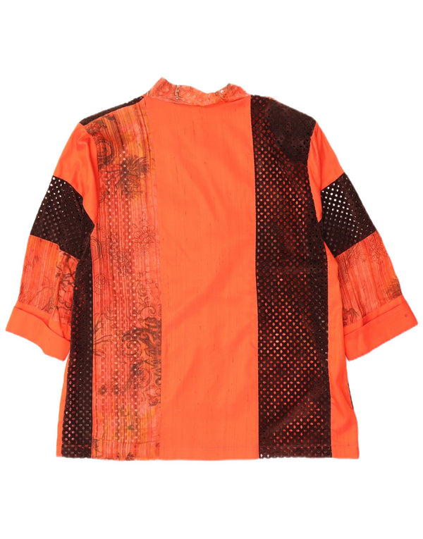 Vintage Damen 3/4-Ärmel-Hemdbluse UK 14 Medium Orange Paisley