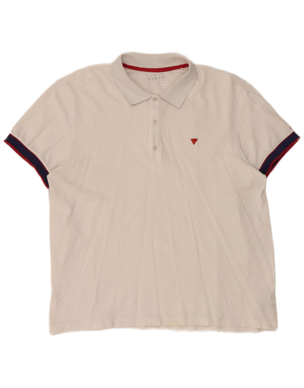 Guess Herren-Poloshirt 2XL, weiße Colourblock-Baumwolle