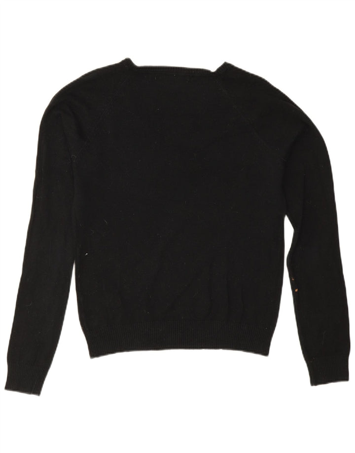 Zara Damen-Pullover mit V-Ausschnitt, UK 12, mittelschwarz, Baumwolle