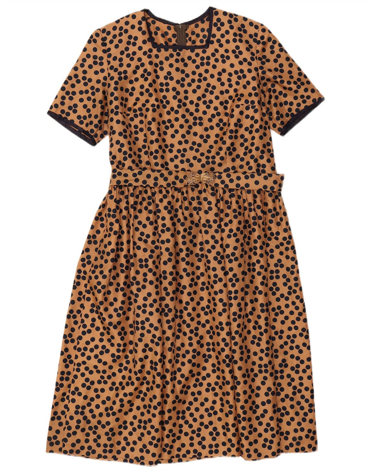 VINTAGE Damen A-Linien-Kleid UK 12 Mittelbraun gefleckt