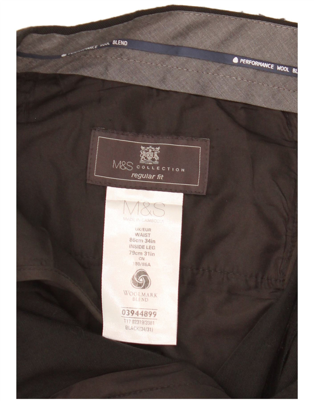 MARKS & SPENCER Herren-Anzughose mit normaler Passform, W34, L31, schwarze Wolle