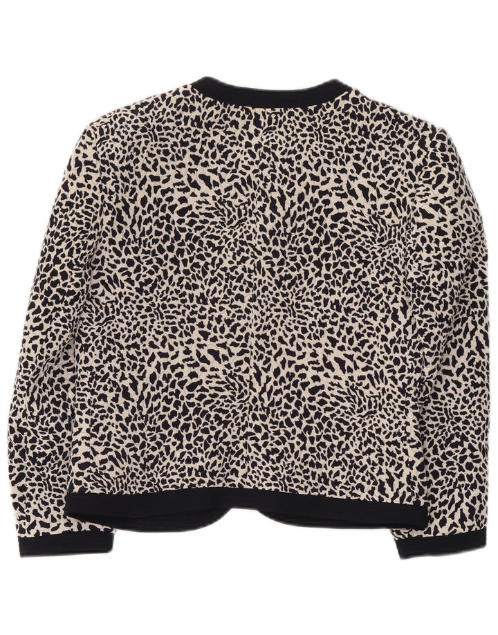 Vintage Damen 3/4 Ärmel Blazer Jacke IT 44 Medium Schwarz Animal Print