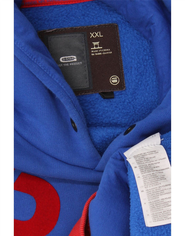 G-STAR Herren-Kapuzenpullover mit Grafik, 2XL, blaue Farbblock-Baumwolle