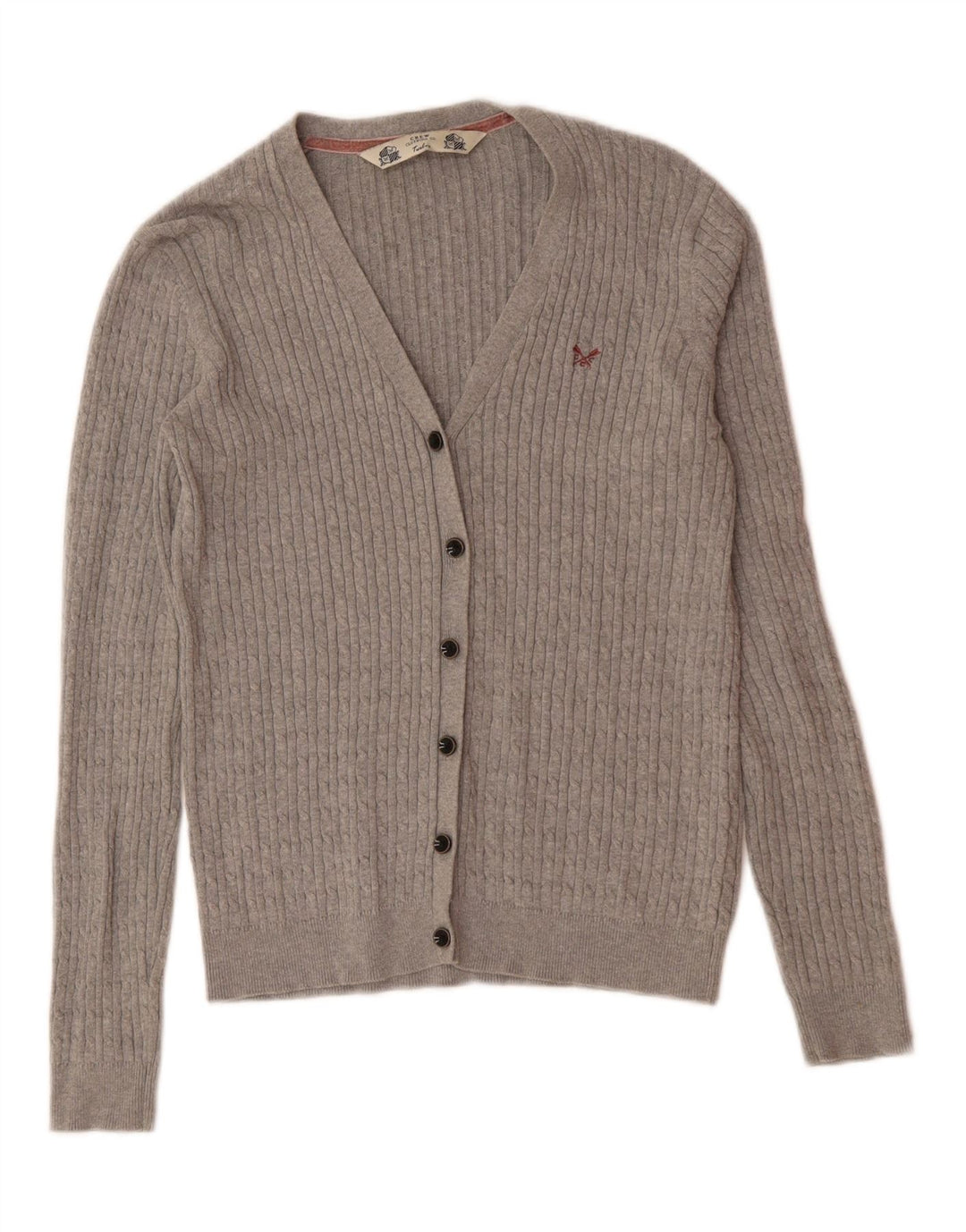 CREW CLOTHING Womens Cardigan Sweater UK 12 Medium Grey Cotton Vintage Crew Clothing and Second-Hand Crew Clothing from Messina Hembry 