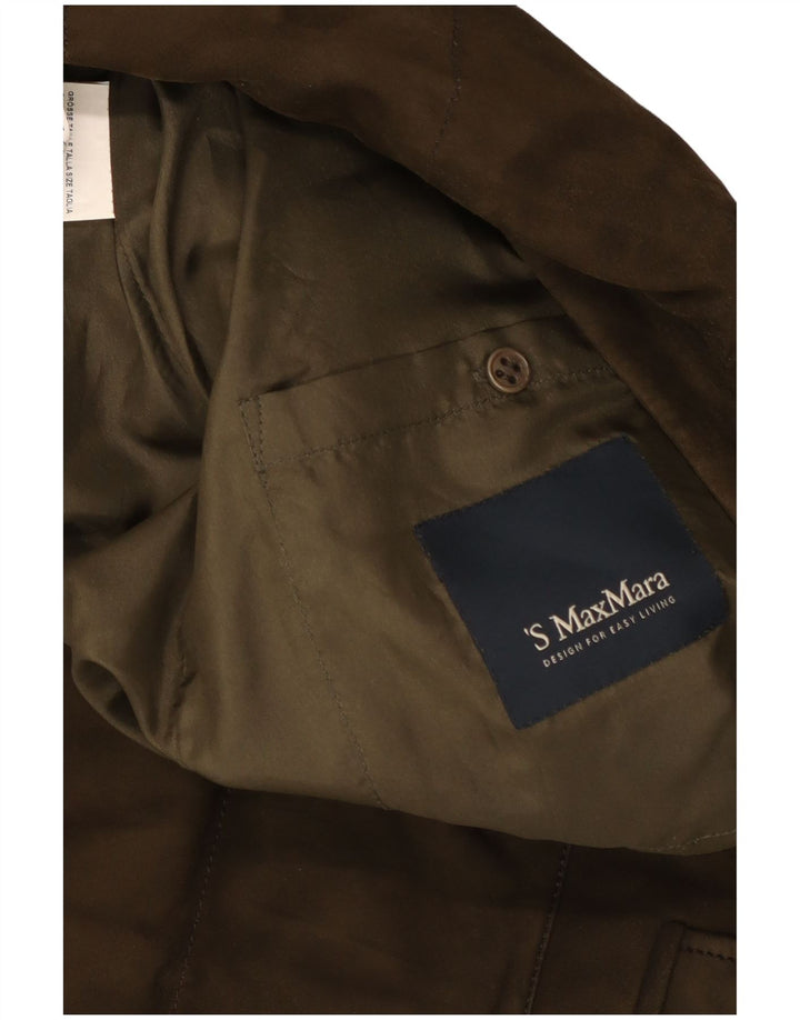Max Mara Damen-Wildleder-gepolsterte Jacke mit Kapuze, UK 10, kleine Khaki-Leder-Bikerjacke