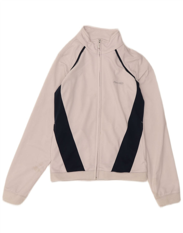 Reebok Damen-Trainingsanzug-Oberteiljacke UK 12 Mittelweißes Colourblock-Polyester