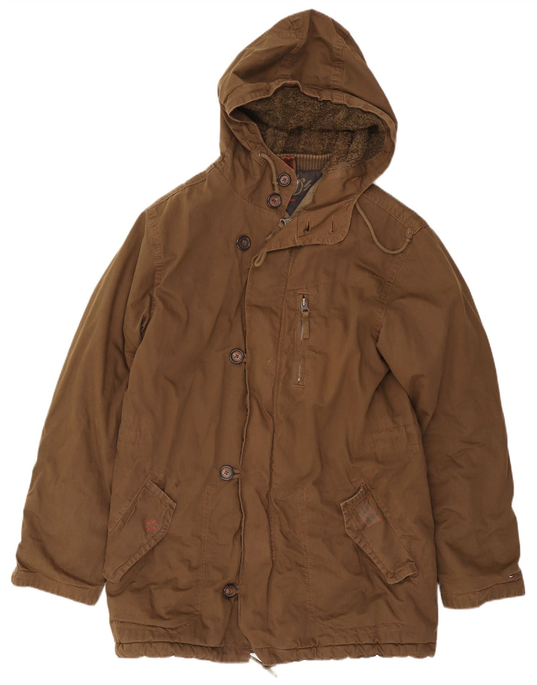 Tommy Hilfiger Herren-Parka mit Kapuze, UK 38, mittelbraune Baumwolle