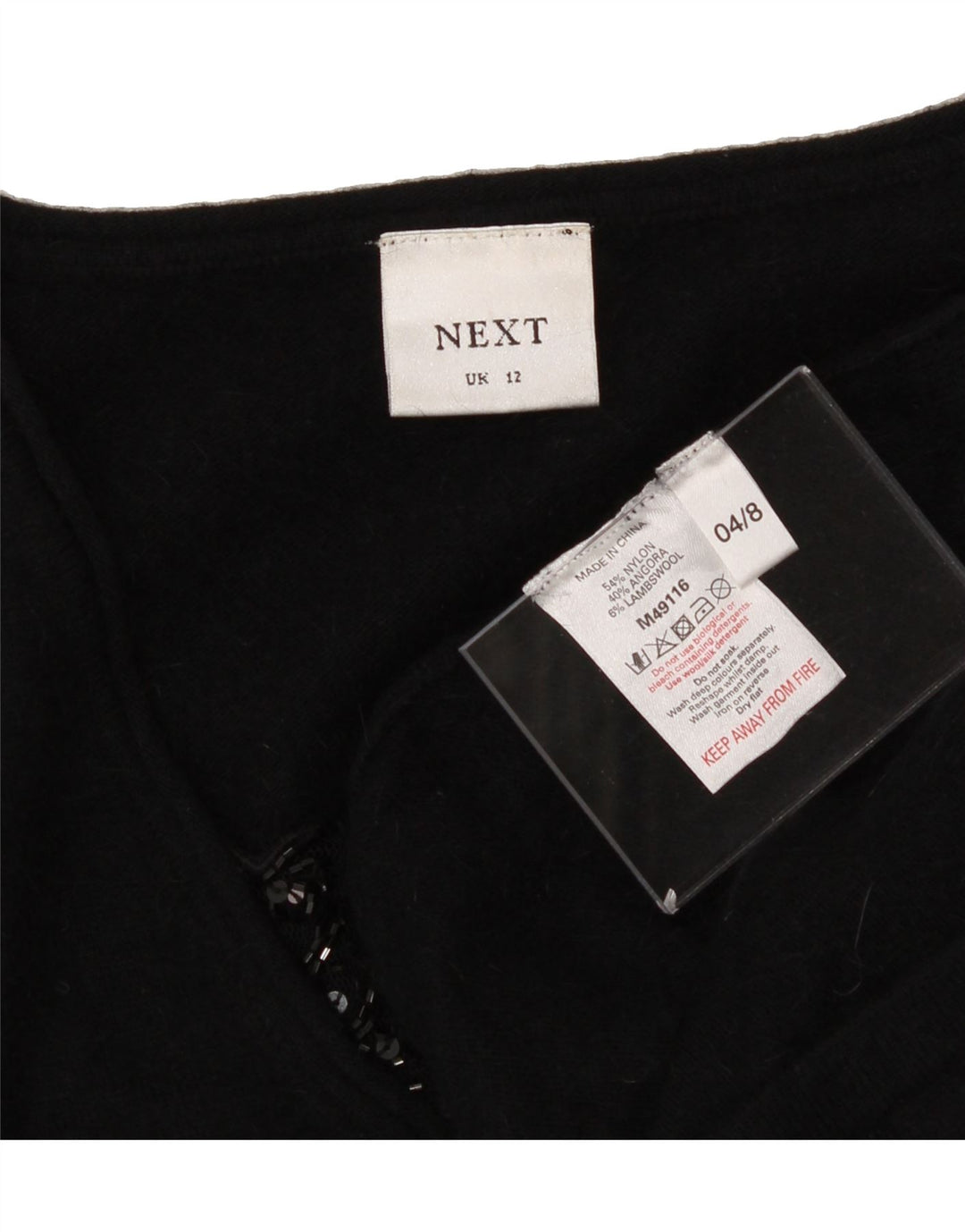 NEXT Womens 3/4 Sleeve Blouse Top UK 12 Medium Black Nylon Vintage Next and Second-Hand Next from Messina Hembry 