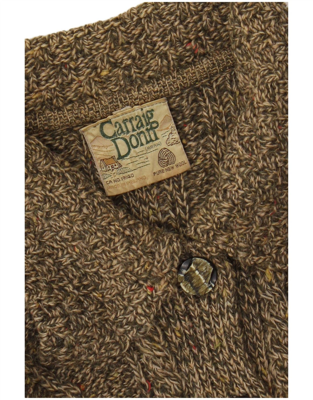 CARRAIG DONN Damen-Cardigan-Pullover UK 14 Medium Khaki gesprenkelte Wolle