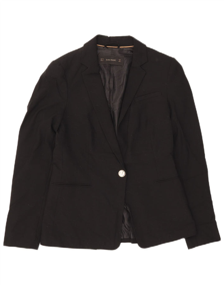 Zara Damen 1-Knopf-Blazerjacke EU 36 XS Schwarz Polyester
