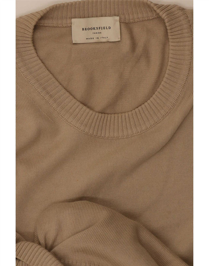 Brooksfield Herren-Pullover mit Rundhalsausschnitt, Mittelbeige
