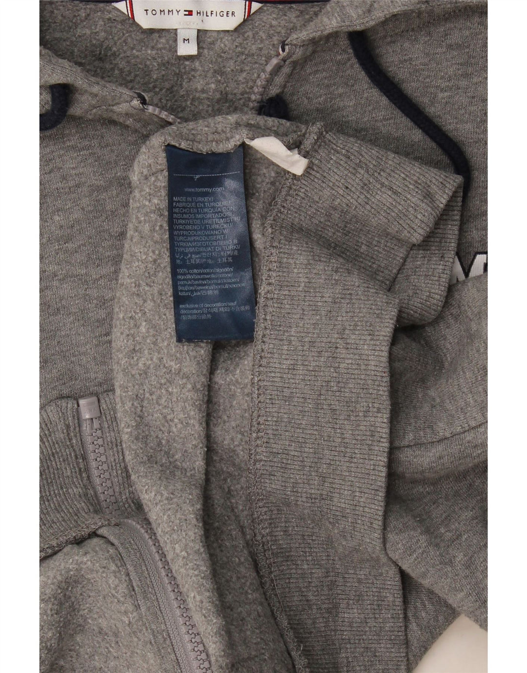 Tommy Hilfiger Damen-Pullover mit Kapuze, übergroß, mit Reißverschluss, UK 14, mittelgraue Baumwolle
