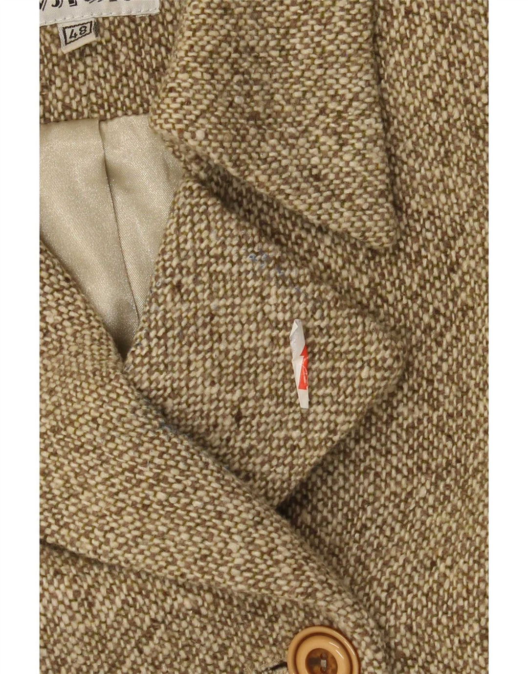 Vintage Damen Zweireihiger Mantel IT 48 XL Khaki meliert Wolle
