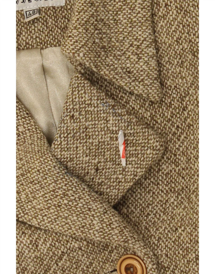 Vintage Damen Zweireihiger Mantel IT 48 XL Khaki meliert Wolle