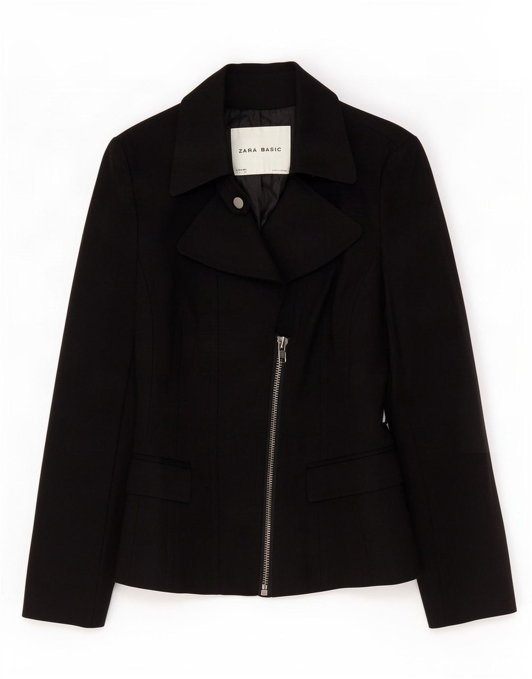 Zara Damen-Blazer mit durchgehendem Reißverschluss, Gr. 10, Größe S, Schwarz, Baumwolle