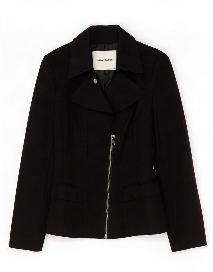 Zara Damen-Blazer mit durchgehendem Reißverschluss, Gr. 10, Größe S, Schwarz, Baumwolle