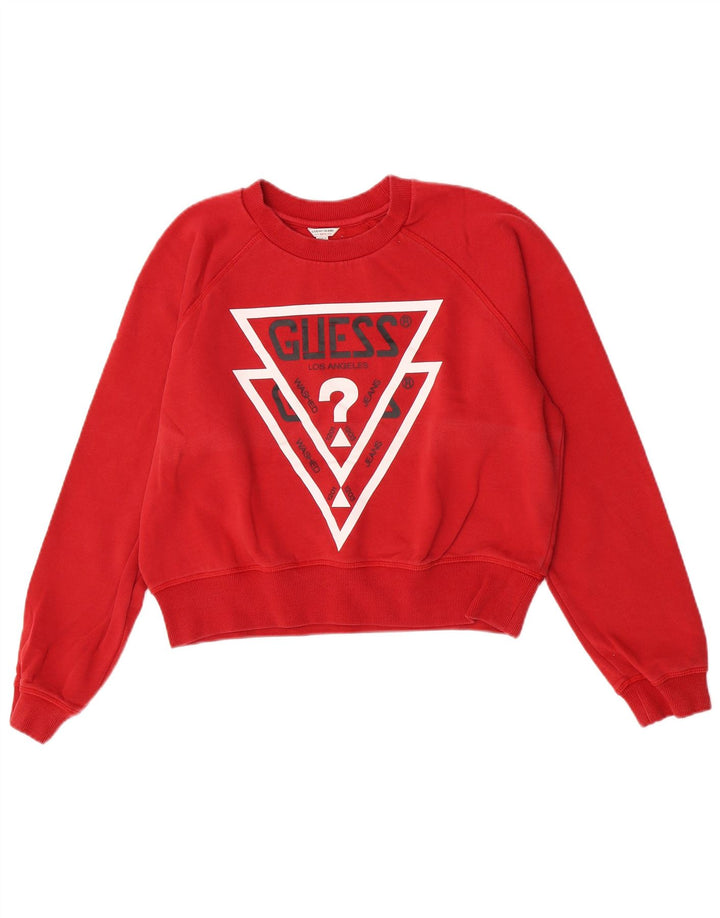 Guess Damen Crop Graphic Sweatshirt Pullover UK 16 Large Rot