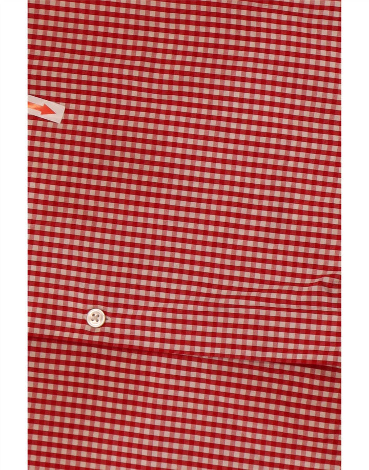 Hugo Boss Herren-Hemd mit normaler Passform, Größe 41 16, große rote Gingham-Baumwolle
