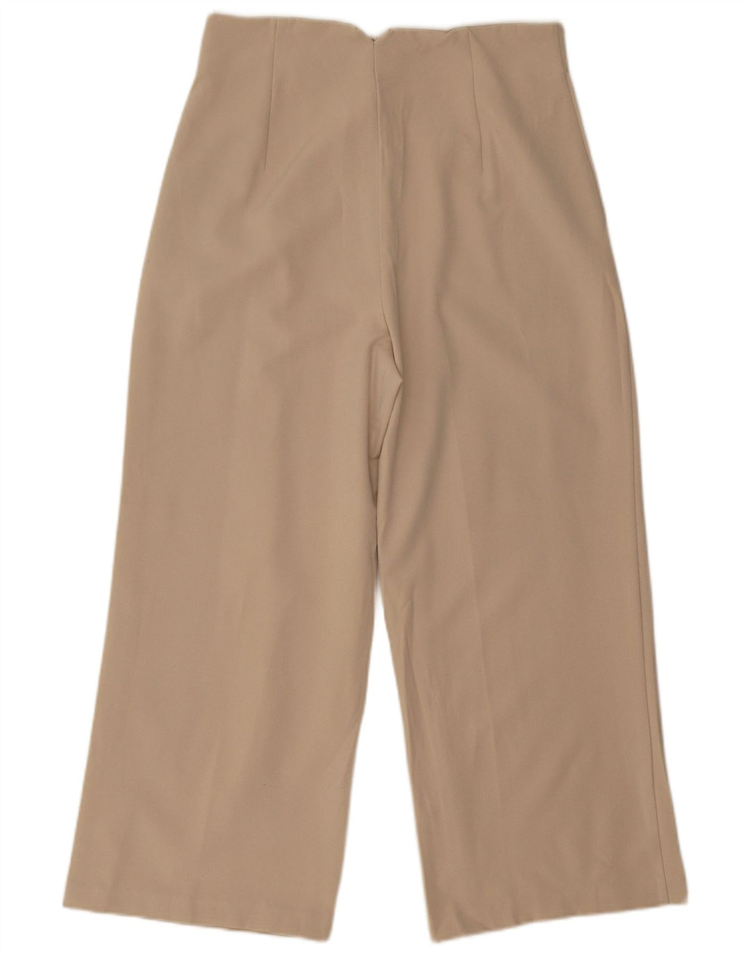 Zara Damen-Hose mit weitem Bein, kurz geschnitten, Größe L, W32, L25, Beige, Polyester