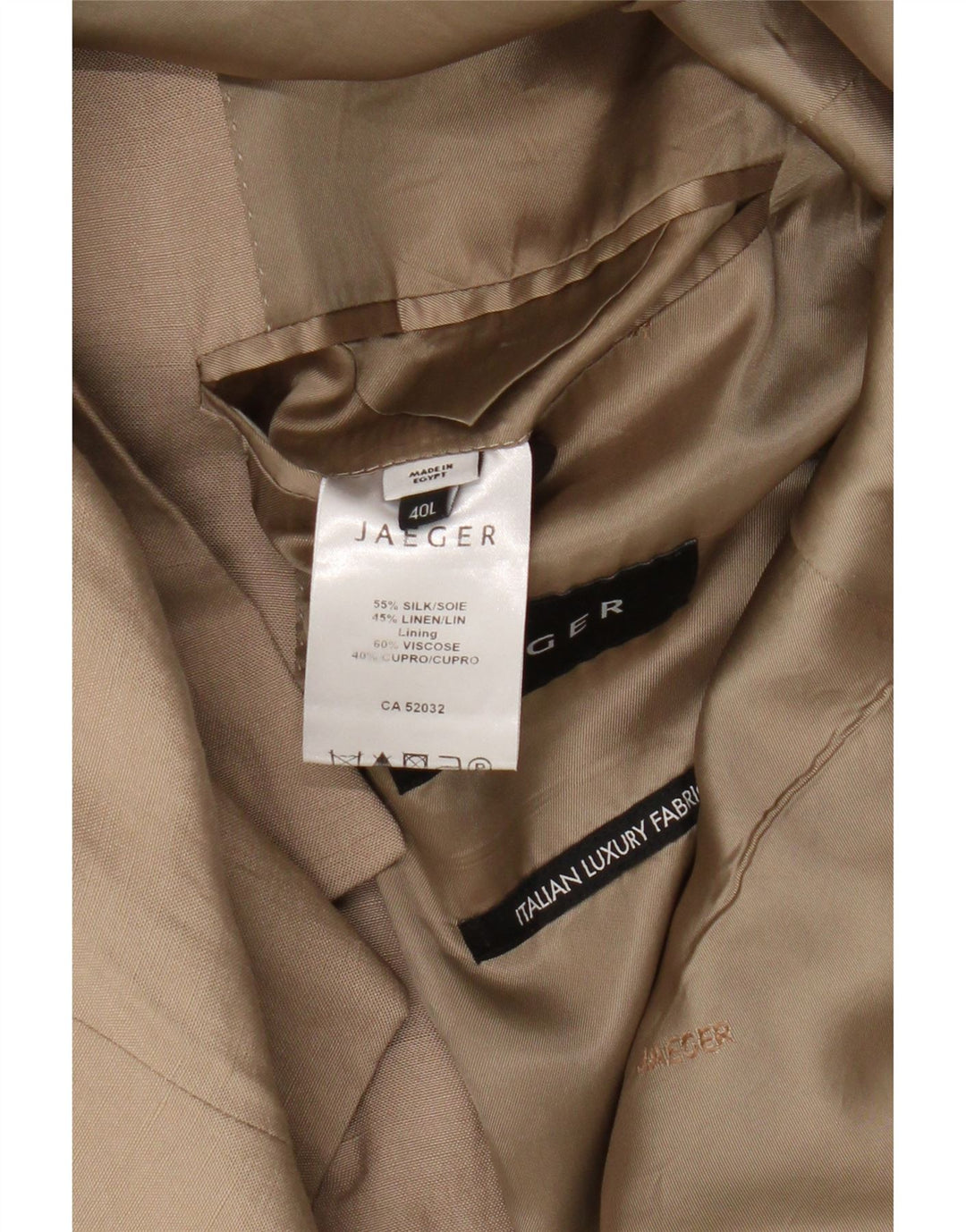 Jaeger Herren-Blazer mit 2 Knöpfen, UK 40, Größe L, Beige, Seide
