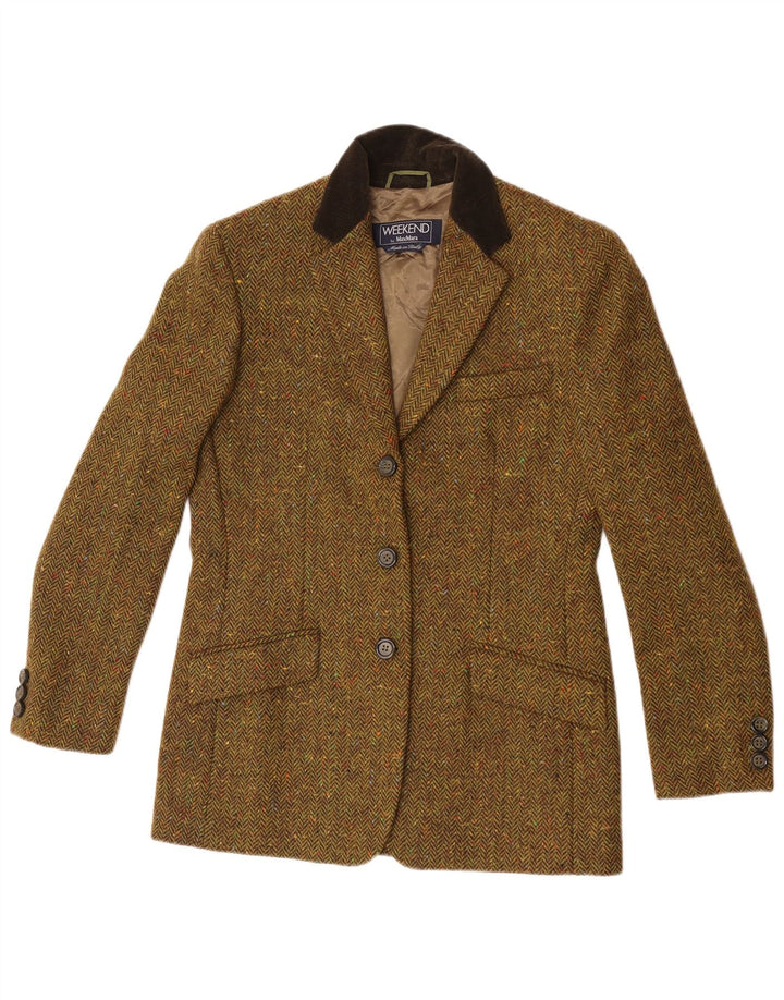 Max Mara Damen-Blazerjacke mit 3 Knöpfen, Gr. 10, Größe S, Khaki, Fischgrätenmuster