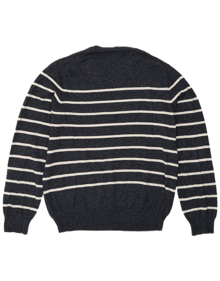 Marks & Spencer Herren-Pullover mit Rundhalsausschnitt, groß, marineblau gestreift