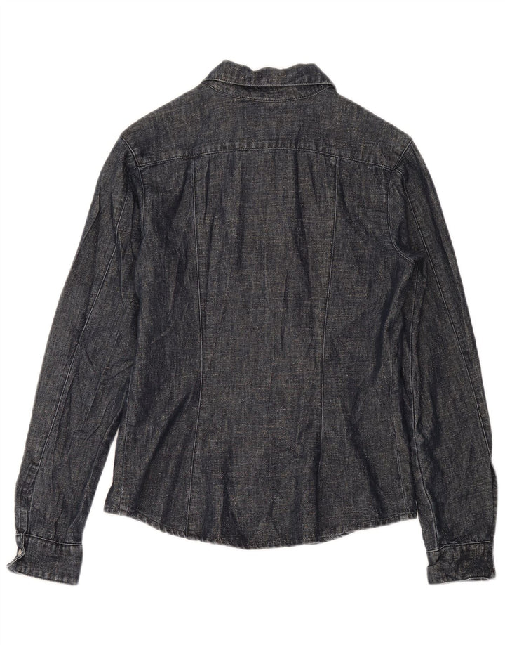 Vintage Damen Hemd UK 12 Medium Marineblau