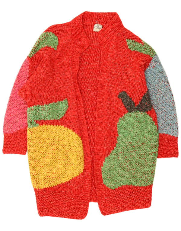 Enrico Coveri Damen Longline Graphic Cardigan Pullover UK 14 Large Rot