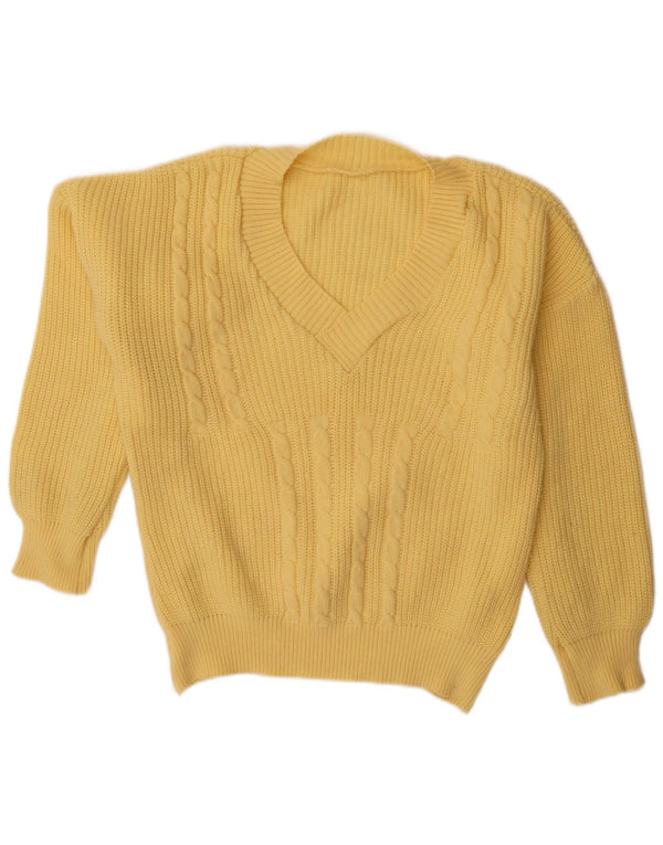 Vintage Damen V-Ausschnitt Pullover Pullover UK 22 3XL Gelb