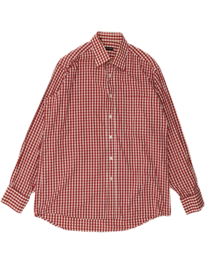 Pierre Cardin Herrenhemd Größe 41 16 Große rote Gingham-Baumwolle